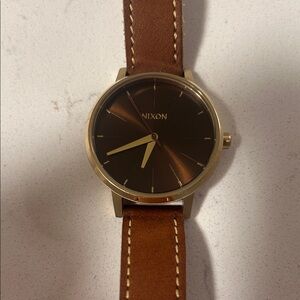 Nixon Gold and Brown Leather Watch